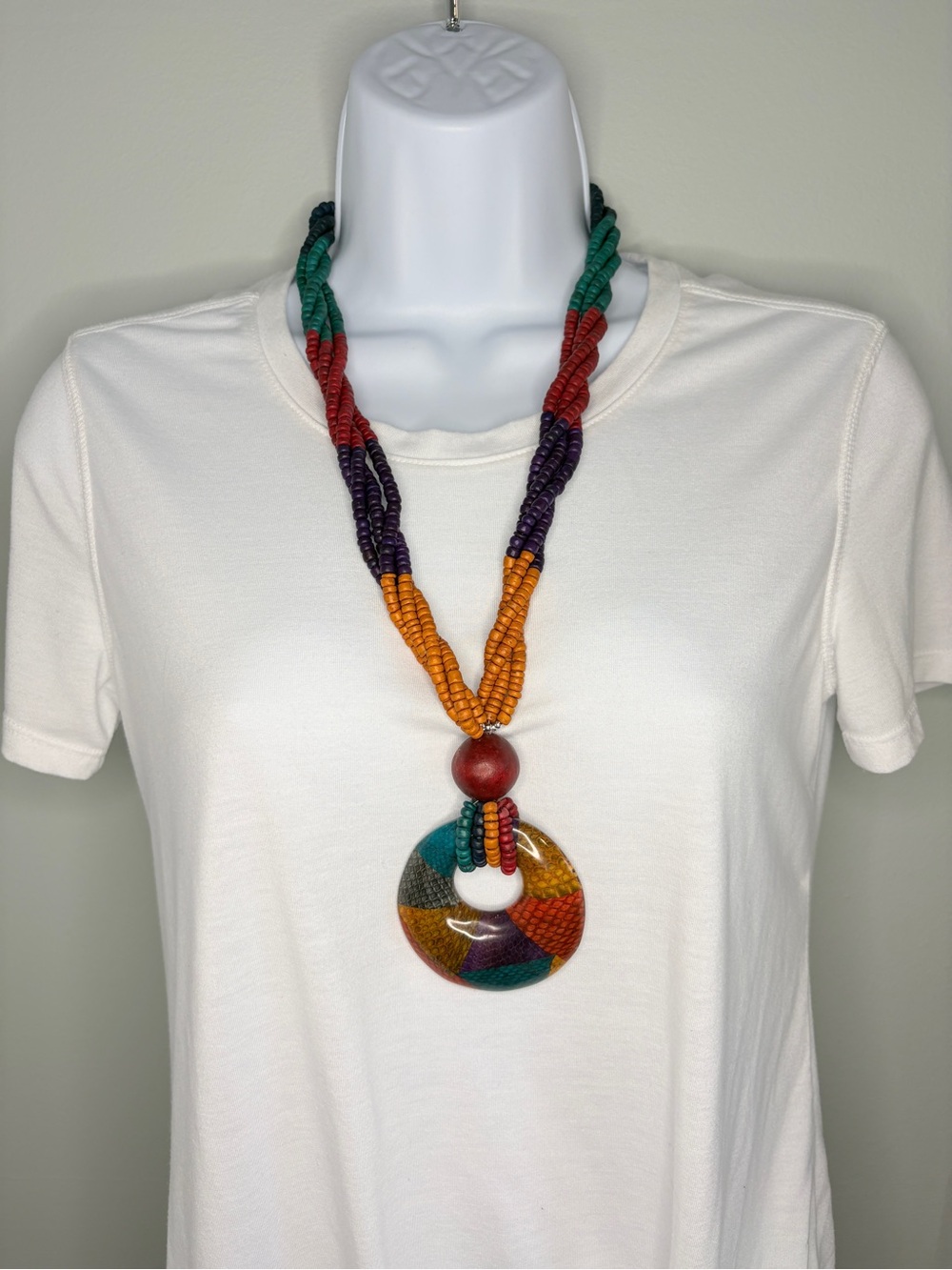 Handcrafted Multicolor Beaded Necklace with Circular Pendant